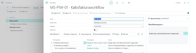 Workflows-listen i Business Central med Ny workflow fra skabelon